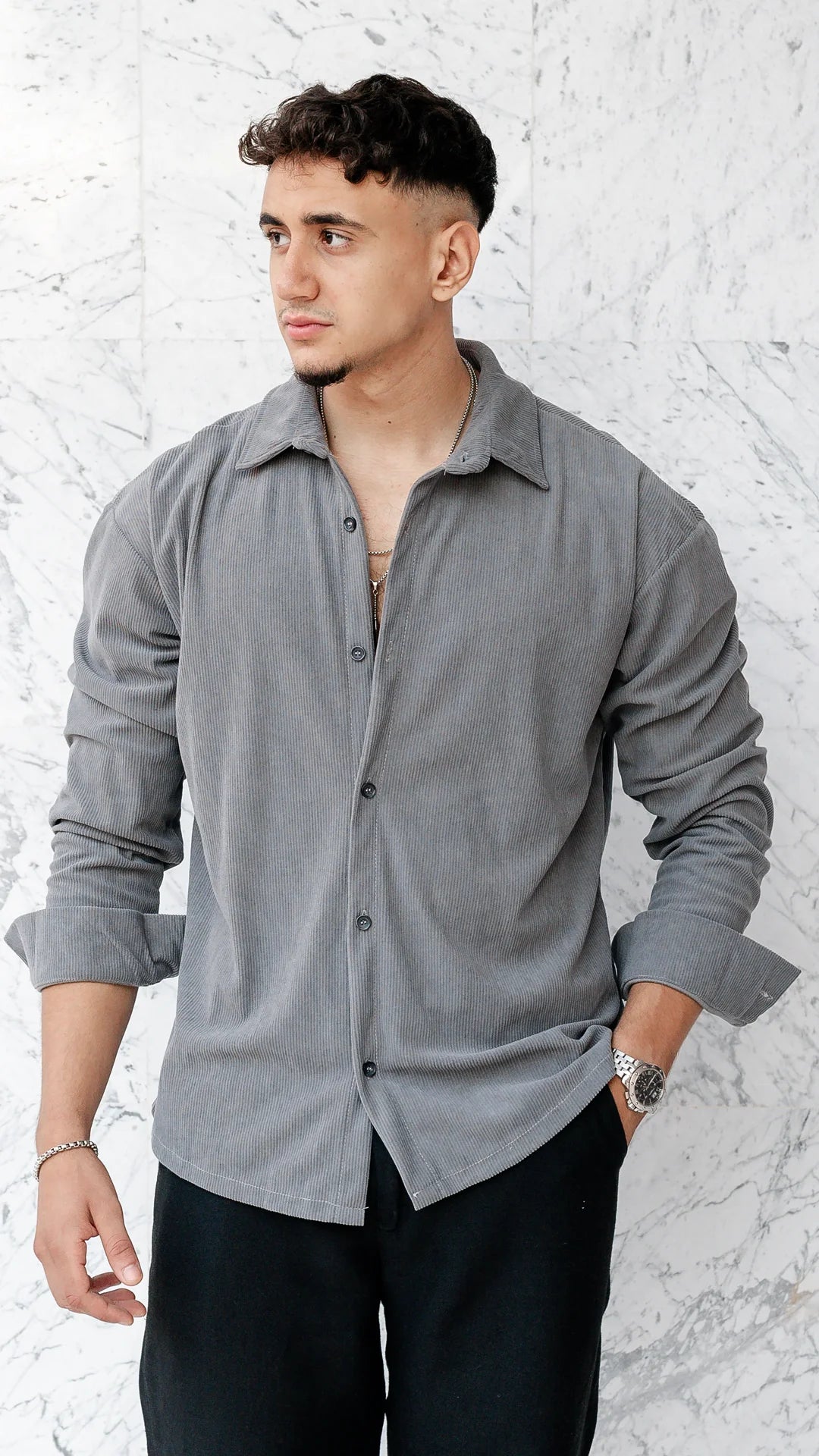 Chemise oversize en velour - Gris charbon