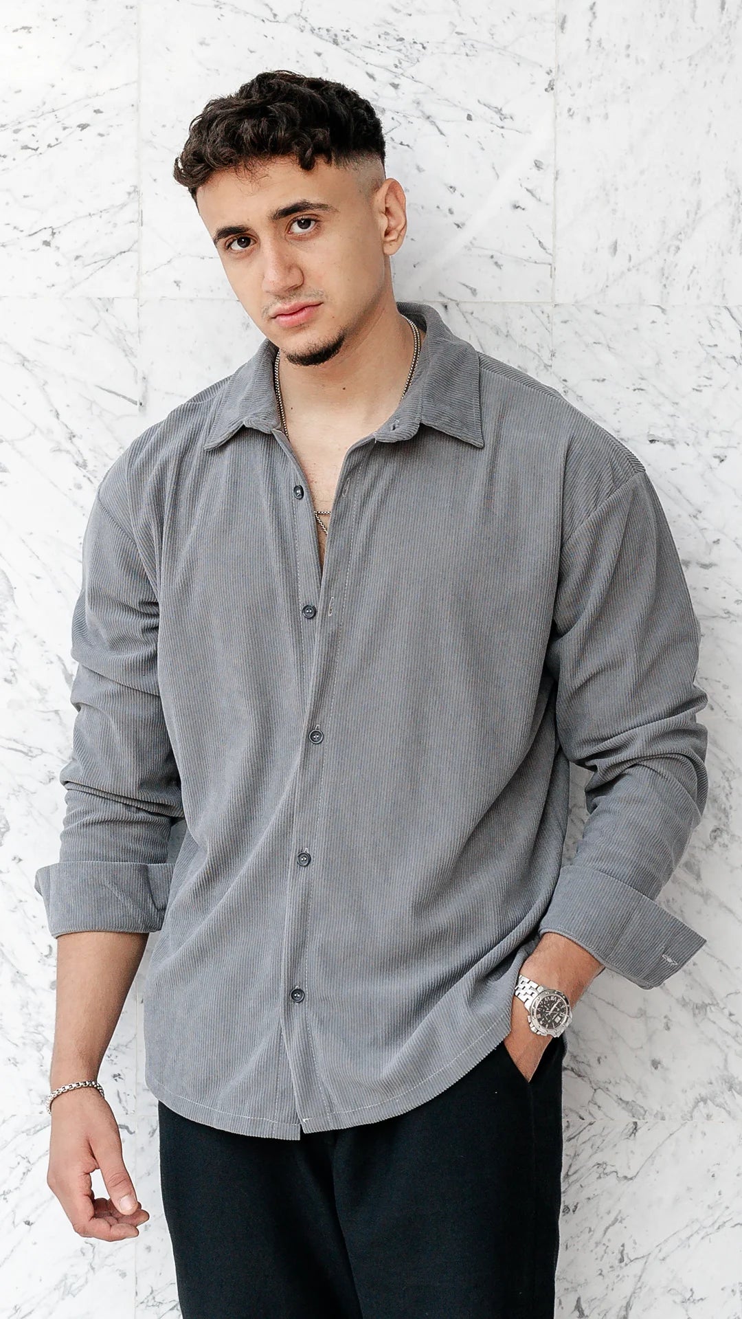 Chemise oversize en velour - Gris charbon