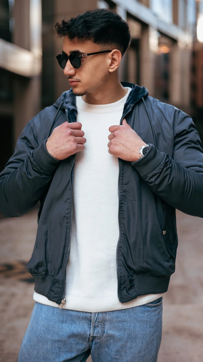Veste Réversible en Fourrure Gris Anthracite