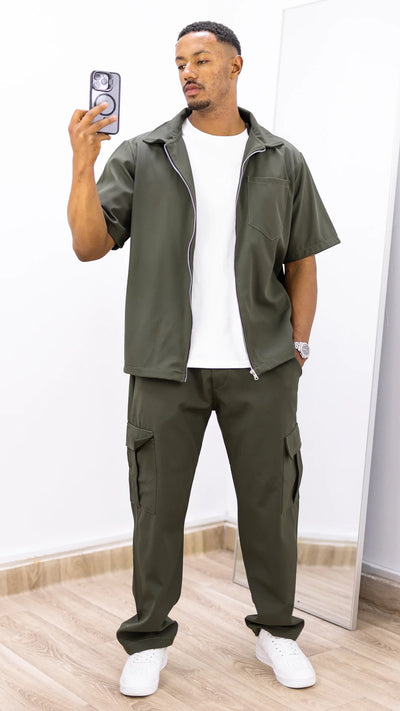 L’Ensemble Street Luxe  cargo + veste zippée- Vert Moderne