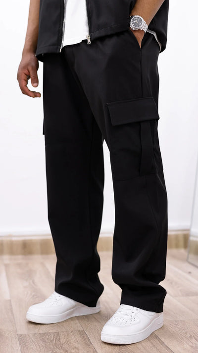 L’Ensemble Street Luxe  cargo + veste zippée- Noir élégant