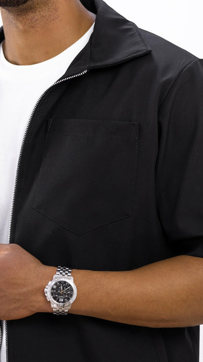 L’Ensemble Street Luxe  cargo + veste zippée- Noir élégant