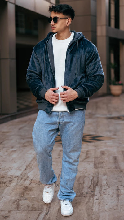 Veste Réversible en Fourrure Gris Anthracite