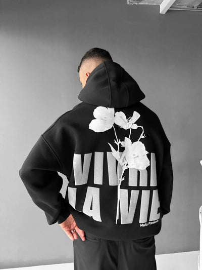 Vivre la vie Oversized Hoodie - Black