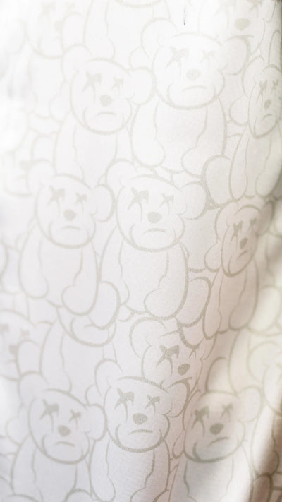 ENSEMBLE PANTALON ET CHEMISE À MOTIFS EN SATIN- Blanc