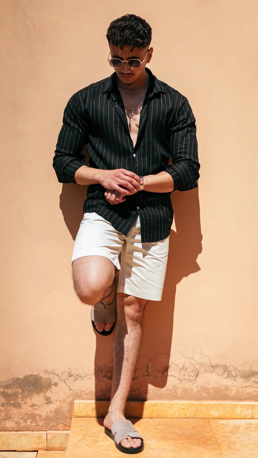 Chemise rayée en lin- Noir
