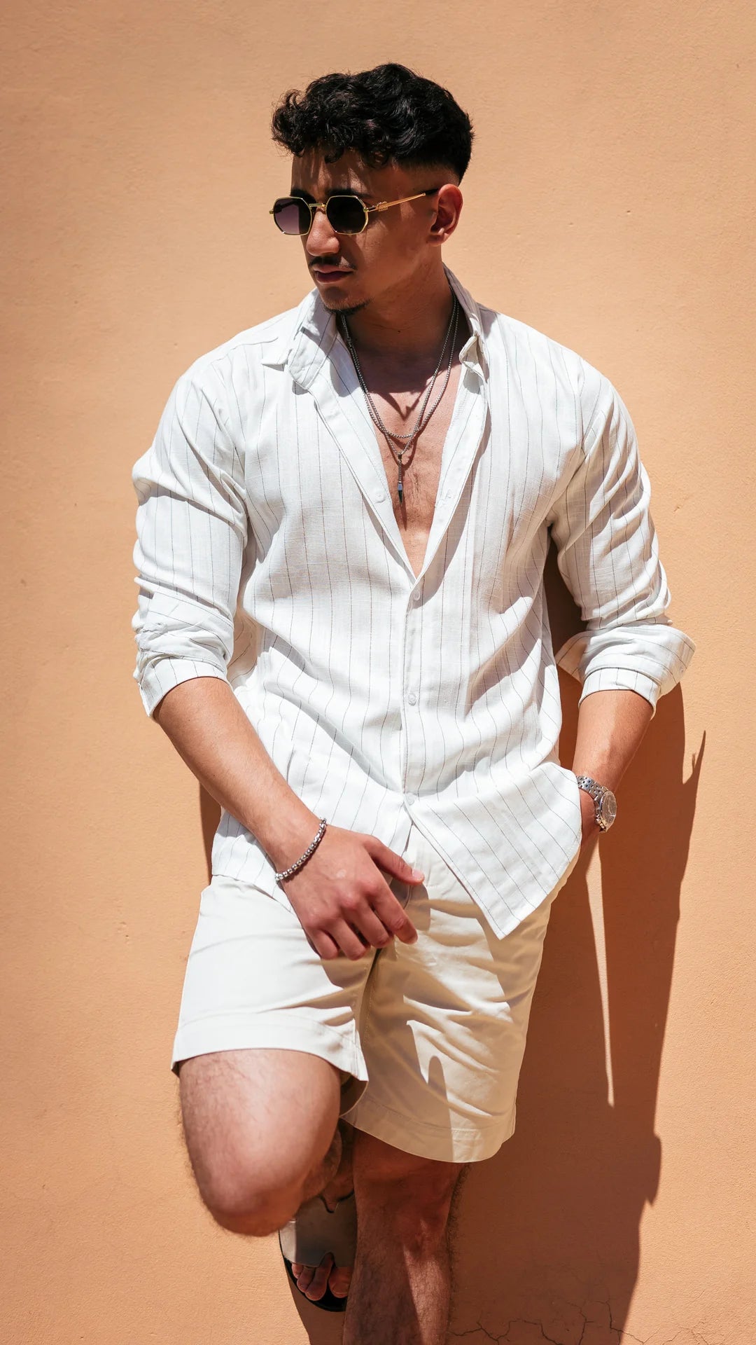 Chemise rayée en lin- Blanc