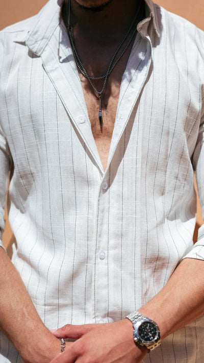 Chemise rayée en lin- Blanc