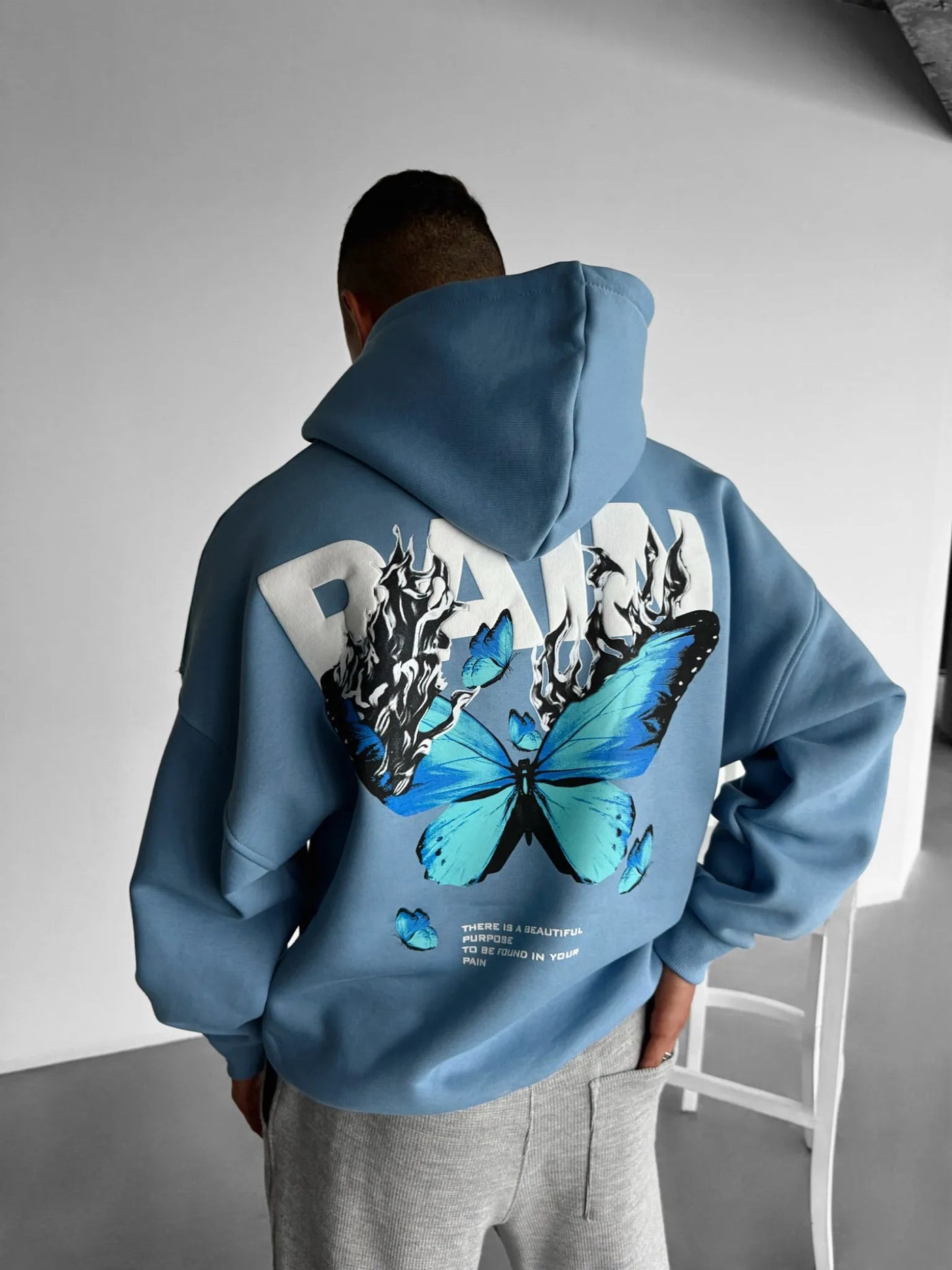 OVERSIZE PAIN HOODIE - ICE BLUE(UNISEX)