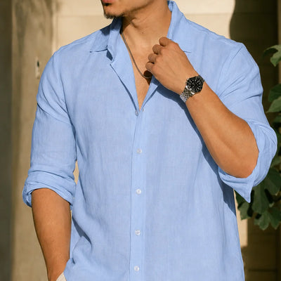 Chemise en lin premium - Bleu clair