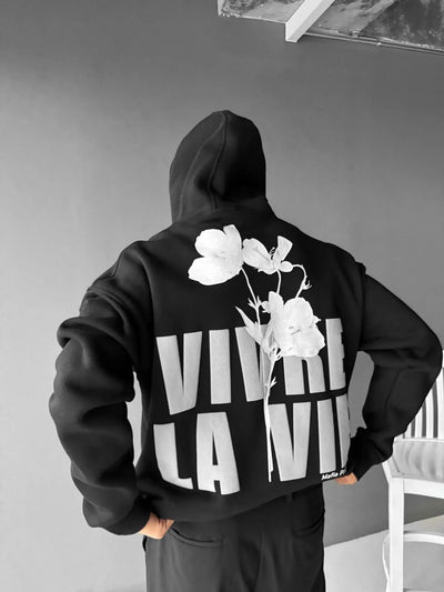 Vivre la vie Oversized Hoodie - Black