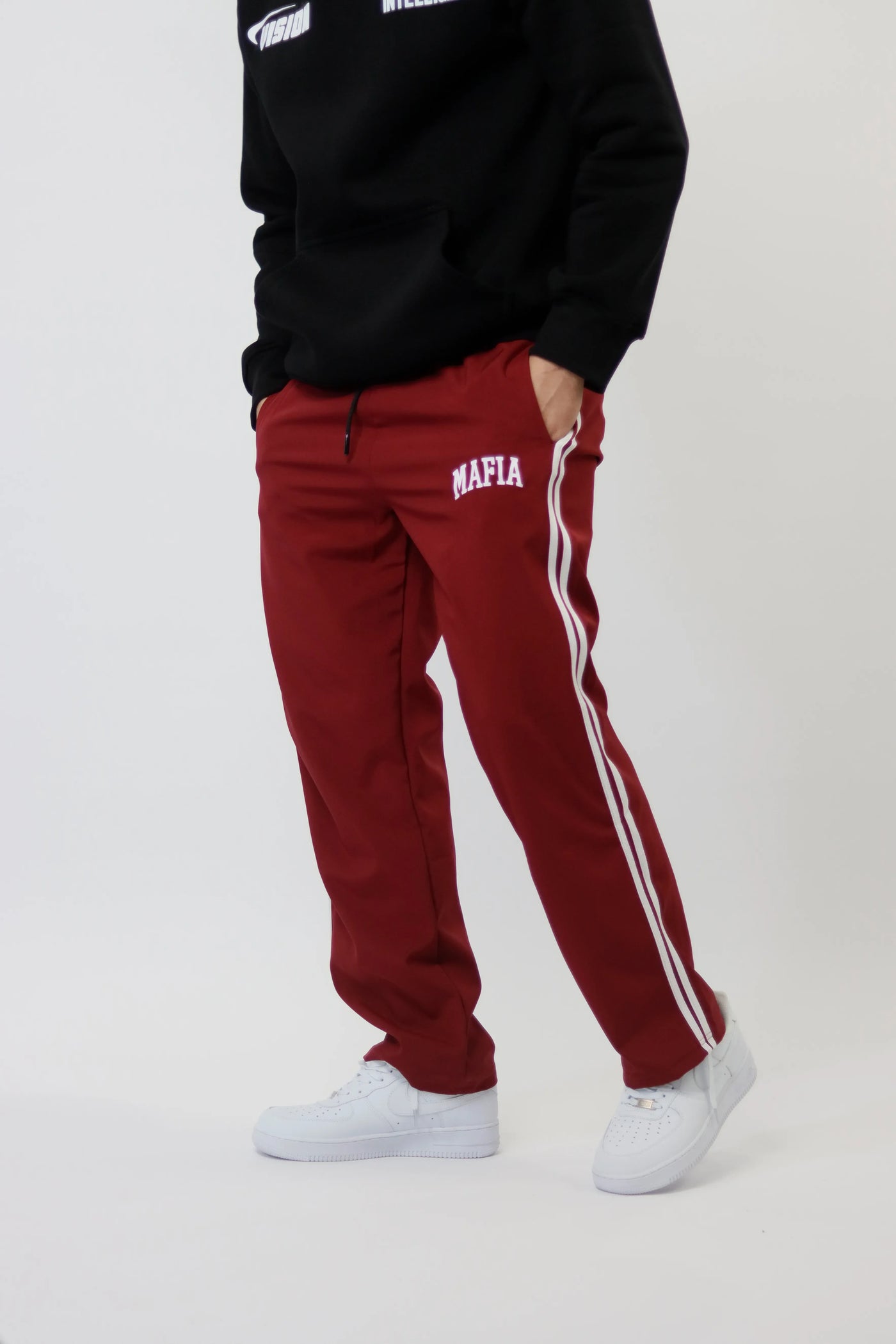 MAFIA LOOSE FIT STRIP JOGGER - Rouge Burgundy