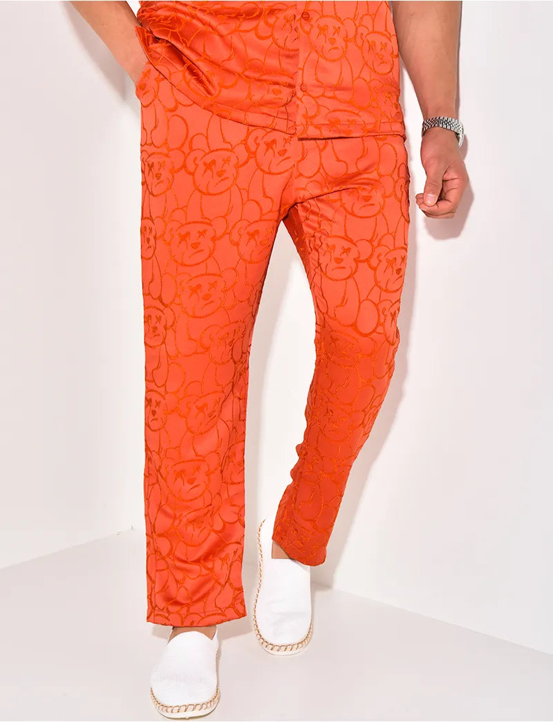 ENSEMBLE PANTALON ET CHEMISE À MOTIFS EN SATIN- Summer time Orange