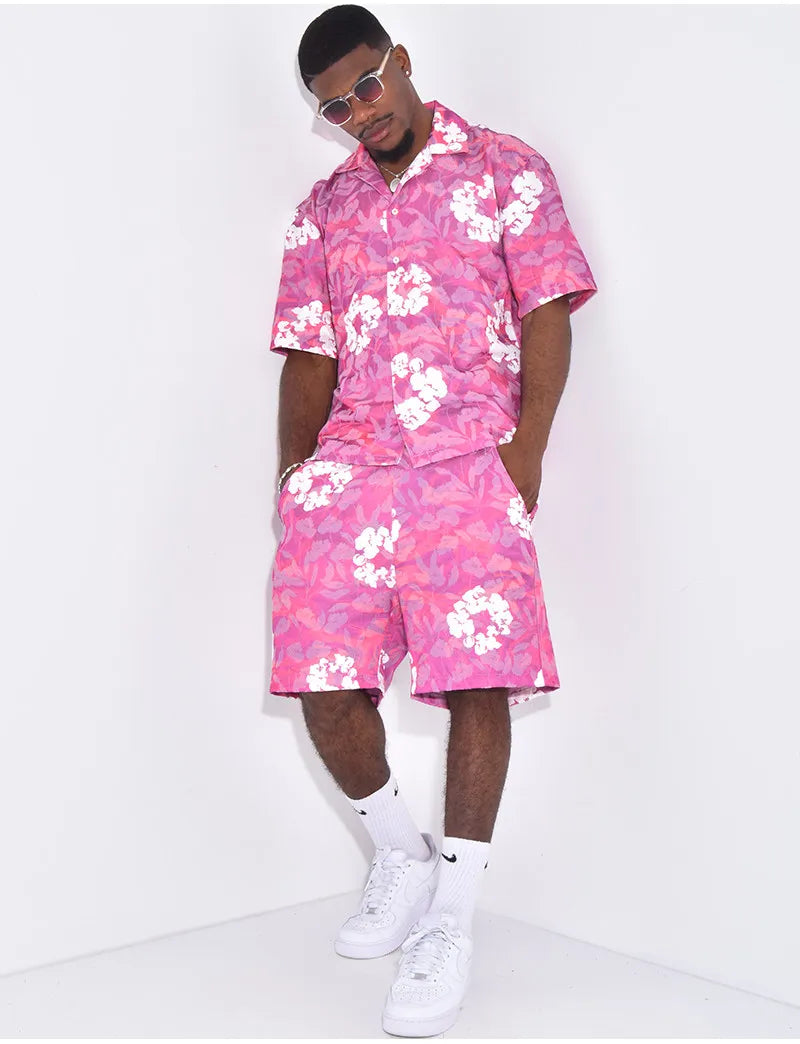 Ensemble short et chemise à motifs™️ Pink geometry