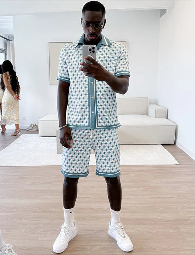 Ensemble short et chemise à motifs™️ Pink geometry