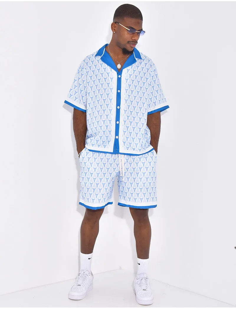 Ensemble short et chemise à motifs™️ Pink geometry