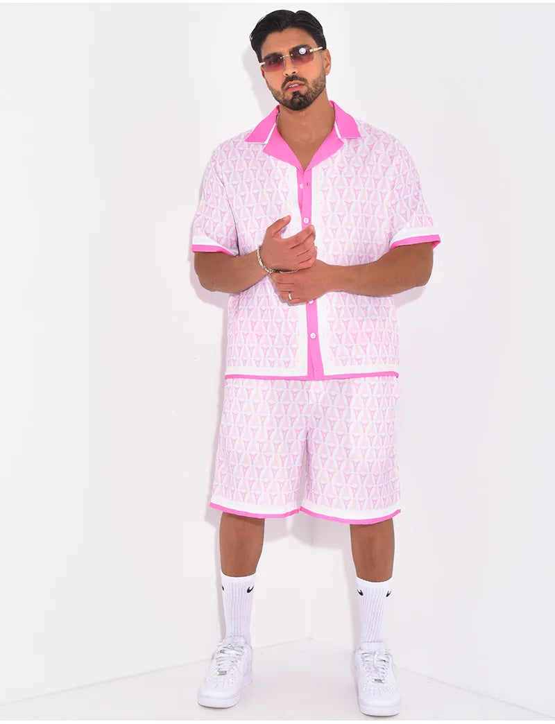Ensemble short et chemise à motifs™️ Pink geometry
