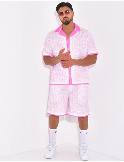 Ensemble short et chemise à motifs™️ Pink geometry