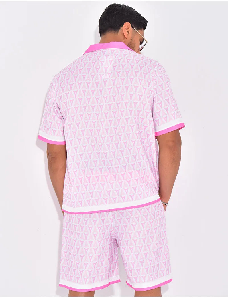 Ensemble short et chemise à motifs™️ Pink geometry
