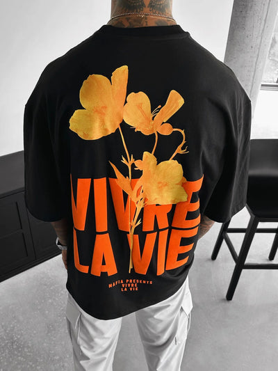 Vivre la vie HEAVYWEIGHT BOXY T-SHIRT-NOIR